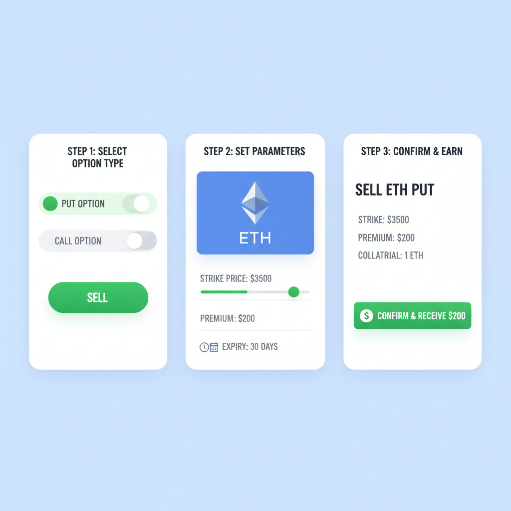 DeFi options platform selling ETH put option strike $3500 premium $200