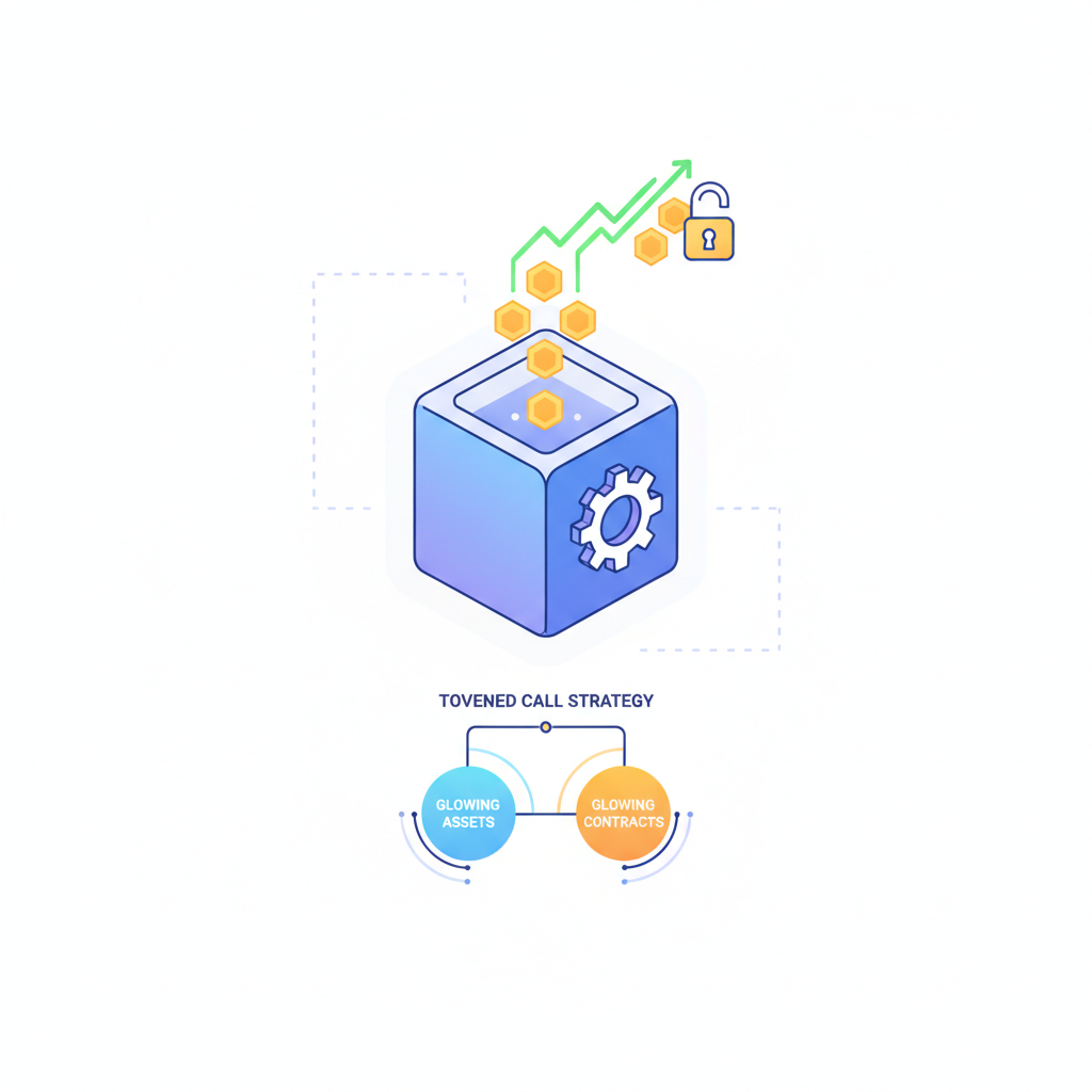 automated DeFi vault covered call strategy tokenized assets glowing options contracts